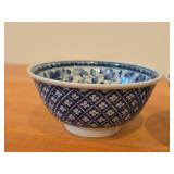 Lot of (2) Vintage Porcelain Japanese Asian Serving Bowls / Ko-Imari or Anita style / Floral pattern / (hand-painted blue and white)