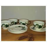 Hand Painted Set of (4) Tea Cups and (4) 6' Saucers - Poppy Trail California Ivy by Metlox