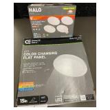 Halo 6inch 5-Color Slim Canless LED Downlight 4-Pack & Commercial Electric 15in Color Changing Panel