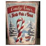 box c - Candy Canes North Pole's Finest Tin Sign - Holiday Snowy Scene Wall Decor