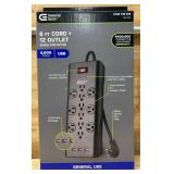 Commercial Eletric 6 FT Cord + 12 Outlet Surge Protector