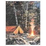 DR - Framed Lake Landscape Print - Campsite by the Lake with Canoe, 29 x 39 in