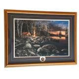 DR - Framed Lake Landscape Print - Campsite by the Lake with Canoe, 29 x 39 in