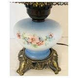 DR - Accurate Casting Hurricane Lamp - Vintage Hand Painted Floral Glass