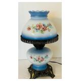 DR - Accurate Casting Hurricane Lamp - Vintage Hand Painted Floral Glass