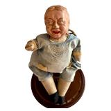 Antique Louis Amberg & Son John Bunny #34 Composite Doll & Glass Dome - 14 in Tall