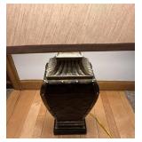 DR - Table Lamp - 30-Inch Tall, Dark Metal Base & Beige Fabric Shade