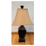 DR - Table Lamp - 30-Inch Tall, Dark Metal Base & Beige Fabric Shade