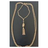 LL - Gold-Tone Necklace Set - Longest 34-Inch Pendant & Tassel Chains