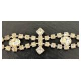 LL - Vintage Rhinestone Bracelet, Earrings & Brooches Set - 6.5 Inch Bracelet