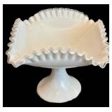 Fenton Milk Glass Silver Crest Square Centerpiece Bowl - 9 in Square & 8 in Tall
