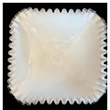 Fenton Milk Glass Silver Crest Square Centerpiece Bowl - 9 in Square & 8 in Tall