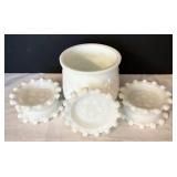 Milk Glass Vase & 5 Coasters - 4 1/4 in Tall, 4 1/4 in Dia