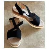 DR - Women's Wedge Sandals - Black Straps & Jute Platform - Size 40