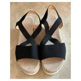 DR - Women's Wedge Sandals - Black Straps & Jute Platform - Size 40