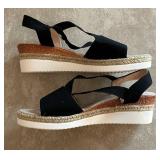 DR - Women's Wedge Sandals - Black Straps & Jute Platform - Size 40