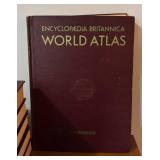 LL - Vintage Leather Encyclopedia Britannica Books and World Atlas with Bookcase