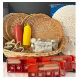 DR - Scarecrow Figure 3 Ft Tall With Doilies, Baskets, Tea Lights & Storage Dishes