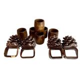 Napkin Holders - 6 Wooden Cylinders & 4 Pine Cone Napkin Holders