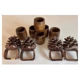 Napkin Holders - 6 Wooden Cylinders & 4 Pine Cone Napkin Holders