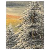 DR - Artistic Interiors Original Oil Painting - Winter Scene with Snowy Pines & Bridge, 8 x 10 in