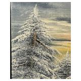 DR - Artistic Interiors Original Oil Painting - Winter Scene with Snowy Pines & Bridge, 8 x 10 in