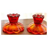 DR - Laughlin Dish & Amberina Candle Holders