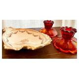 DR - Laughlin Dish & Amberina Candle Holders