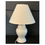 DR - White Ceramic Table Lamp 15 in H with Linen Shade
