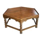 G - Vintage Hexagonal Coffee Table - 44 In Diameter, 17.5 In Tall, Dark Wood