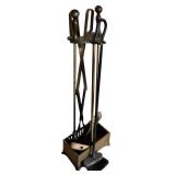 Fireplace Tools Set - 4-Piece with Brass Stand