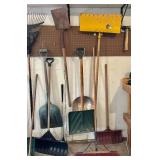 Assorted Garden Tools - Shovels, Rakes & Brooms