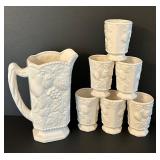 DR - Vintage Pitcher & Tumblers Set - Grapevine Embossed Ceramic