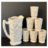 DR - Vintage Pitcher & Tumblers Set - Grapevine Embossed Ceramic