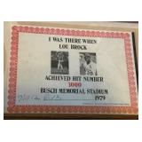 Lou Brock 3,000th Hit Framed Ticket Stub Framed w/ Certificate - August 13, 1979 Lou Brock 3,000th Hit Framed Ticket Stub Framed w/ Certificate - August 13, 1979