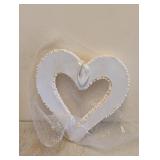 NEW BEADED PEARL HEART WREATH WHITE 16”