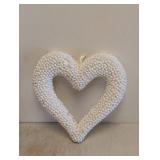 NEW BEADED PEARL HEART WREATH WHITE 16”