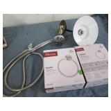 Shower head, light and towel rings... Shower head, light and towel rings...