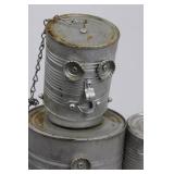 Tin Can Robot Sculpture - Vintage Metal Art Figurine with Chain ~20'