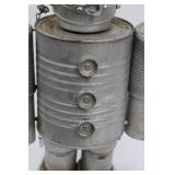 Tin Can Robot Sculpture - Vintage Metal Art Figurine with Chain ~20'