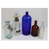 Vintage whiskey decanters: Jack Daniel's, Old Fitzgerald, cobalt blue (Lot of 5) (EMPTY)