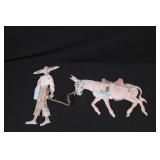 Folk Art Hanging Figure - Man in Wide Brim Hat Leading Donkey, Painted Decor ~12'tall