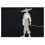 Folk Art Hanging Figure - Man in Wide Brim Hat Leading Donkey, Painted Decor ~12'tall