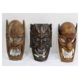 Hand-Carved Demon Masks - 3 Wooden Masks for Display Approximately 12'Tall