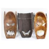 Hand-Carved Demon Masks - 3 Wooden Masks for Display Approximately 12'Tall