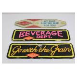 Grain Belt Beer Signs - We Built a Better Beer for You, Beverage Dept., Go with the Grain (Lot of 3) All ~18'L