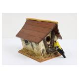 Birdhouse - Birch Bark Cottage Style with Yellow Finch Figurine 8'L x 8'W x 7'H
