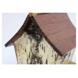 Birdhouse - Birch Bark Cottage Style with Yellow Finch Figurine 8'L x 8'W x 7'H