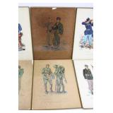 Vintage US Army Infantry Set - 6 Antique Military Wall Decor (1814-1950) 12' x 9'