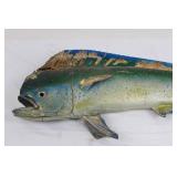 Decorative Painted Wooden Fish Sculpture - Green/Blue Speckled Display Model 33'L